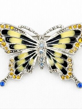 💎🦋Monet Butterfly Brooch | Silver Tone Enamel Crystal | Vintage Inspired Jewel